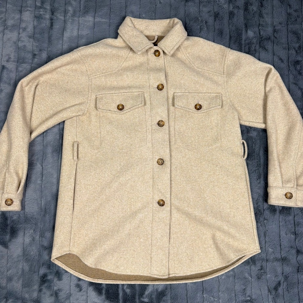 Truth by Republic Womens Oatmeal Beige Belted Shacket Shirt Jacket Size Small